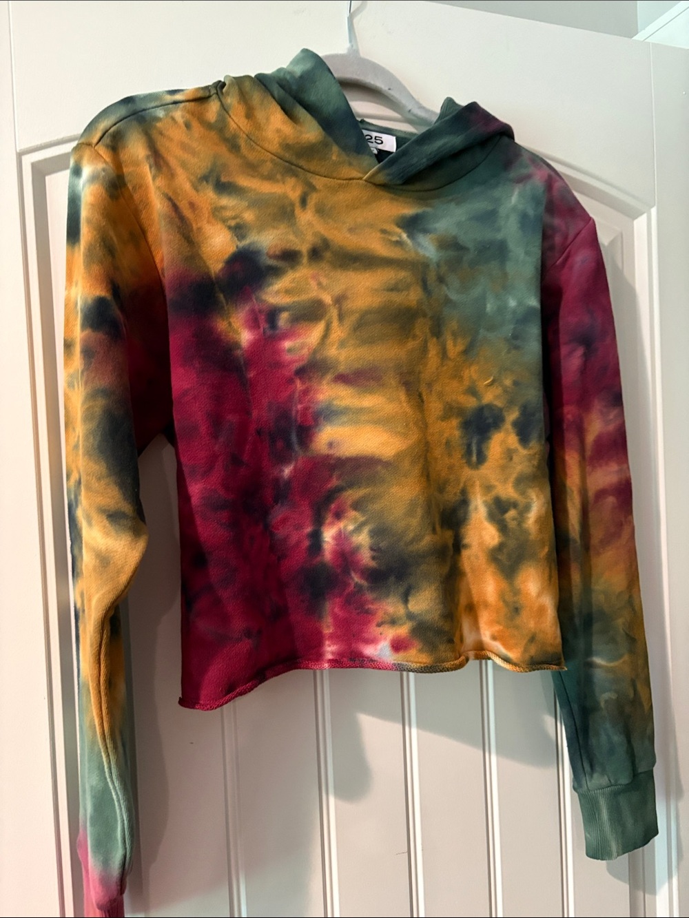 525 America Tie-Dye Cropped Hoodie in Mustard, Teal & Burgundy